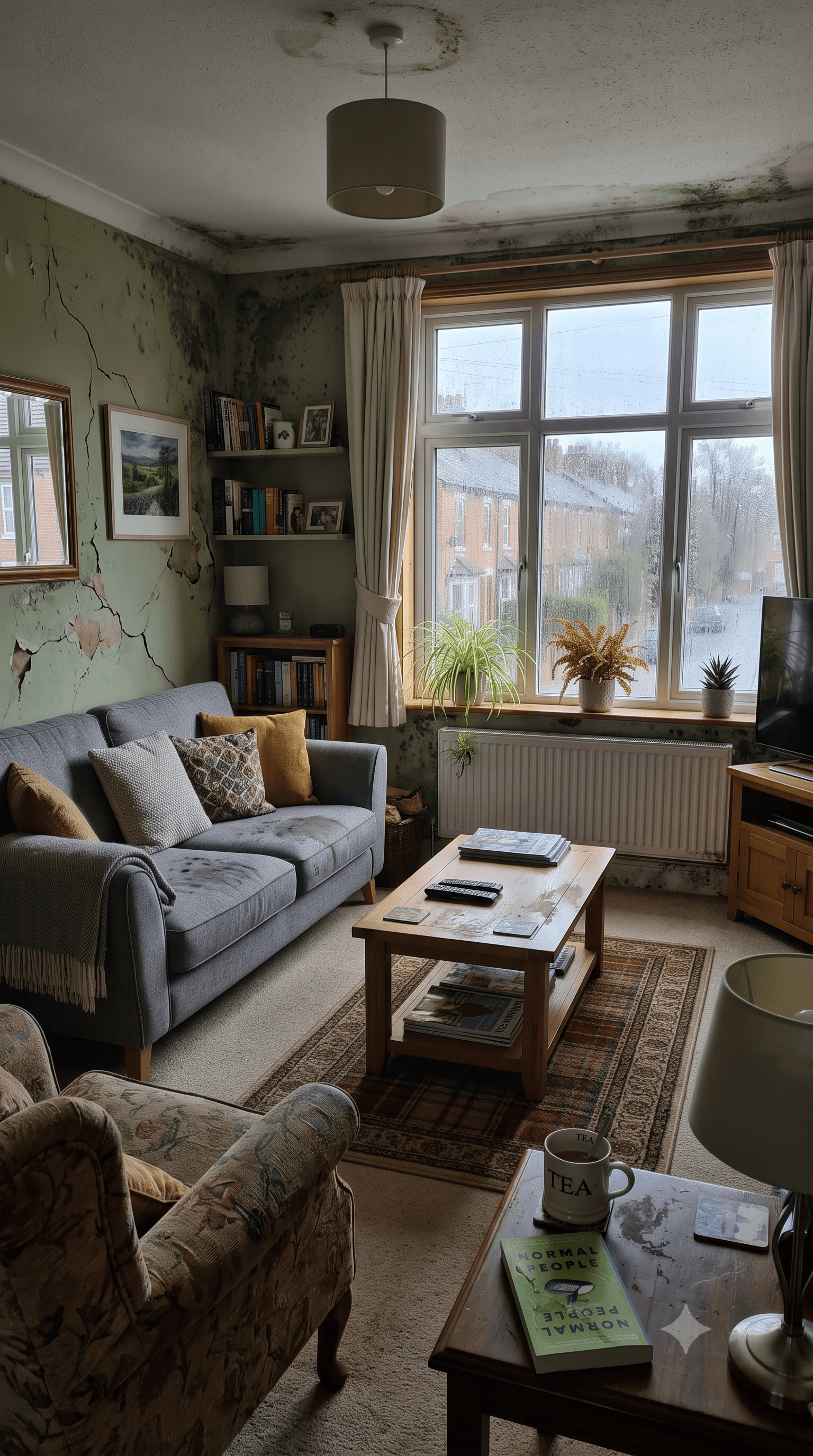 A rented room with damp and mould before repairs